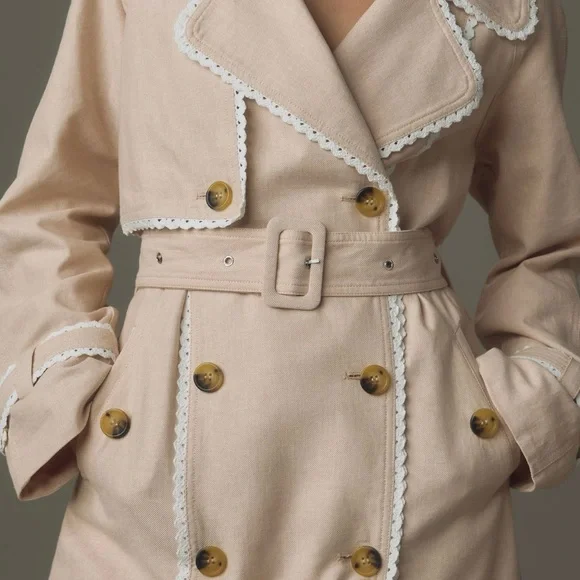 Women's Cream Trench Coat with Belt - Picture 5 of 10